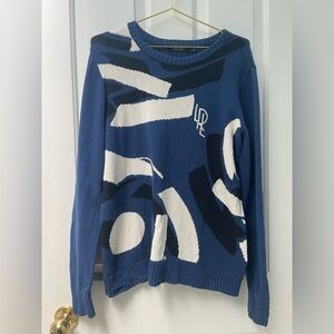 L Lauren by Ralph Lauren Blue and White Monogrammed Sweater